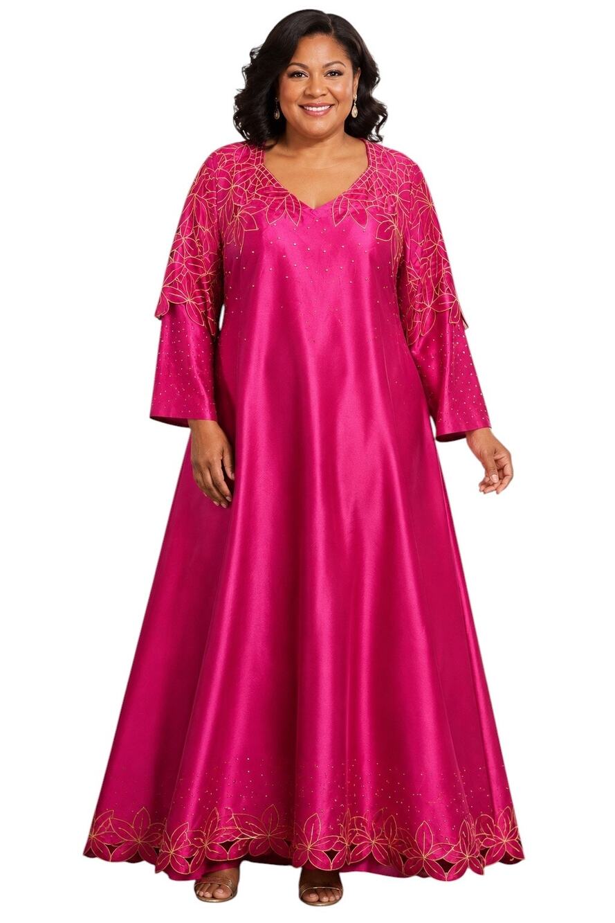 Talley & Taylor Fuchsia Evening Gown, Floral Embroidered, Plus Size 24W NWT
